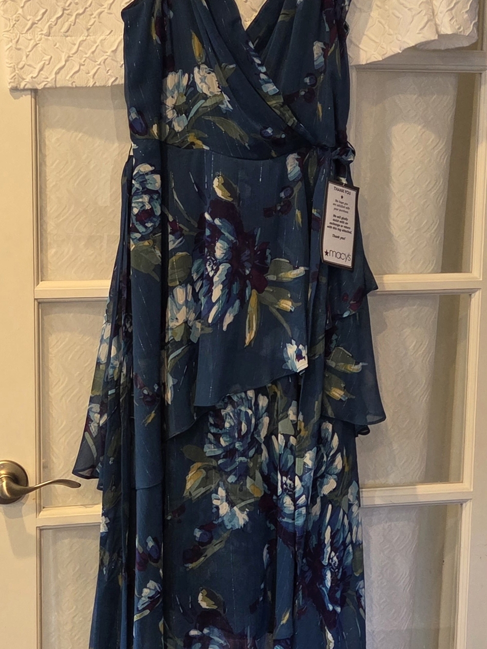 Macy's Teal Floral High-Low Wrap Dress